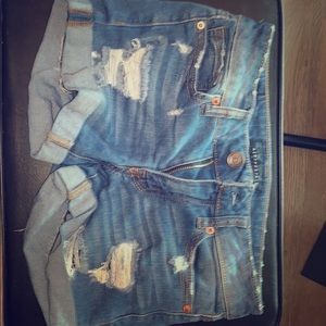 aero pastel distressed blue jean shorts